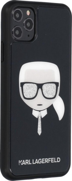 Apple iPhone 11 Pro Max Zwart Karl Lagerfeld Backcover hoesje Glitter - Signature - KLHCN65DLHBK