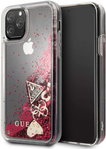 Apple iPhone 11 Pro Raspberry Guess Backcover hoesje Glitter - Hearts - GUHCN58GLHFLRA