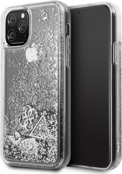 Apple iPhone 11 Pro Zilver Guess Backcover hoesje Glitter - Hearts - GUHCN58GLHFLSI