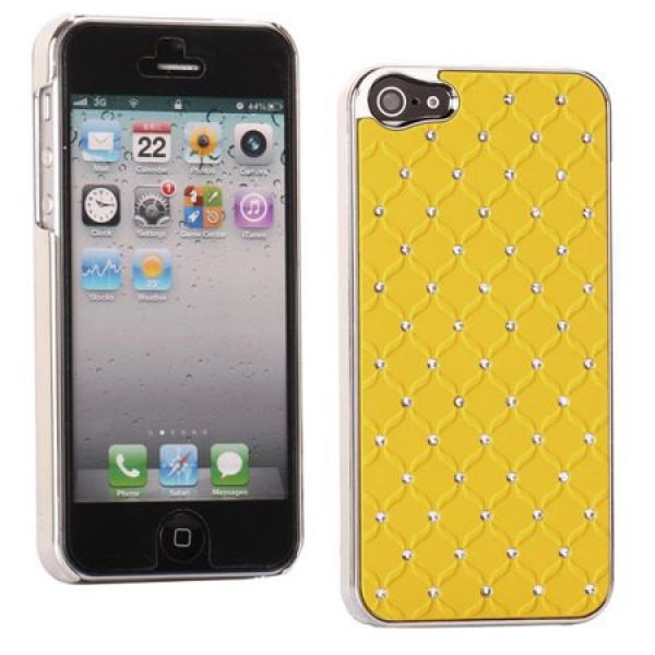 Crystal Case iPhone 5S(E) Stone leather pouch  Case Geel