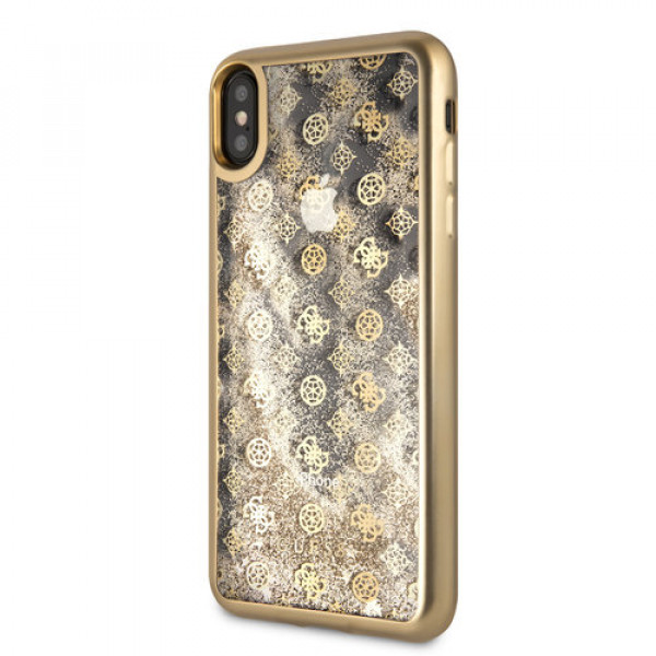 Guess backcover hoesje Peony Apple iPhone X-Xs Goud - Liquid Glitter - TPU