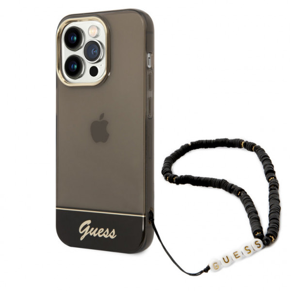 Guess Guess iPhone 14 Hardcase Backcover - Translucent - with strap - Black