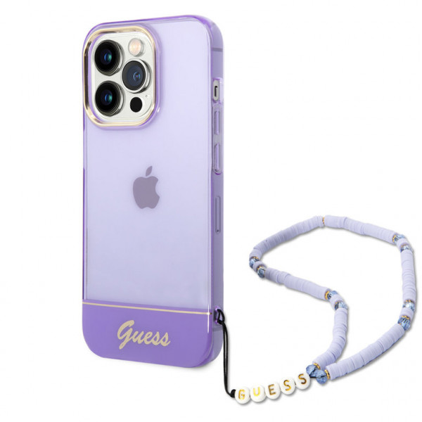 Guess Guess iPhone 14 Hardcase Backcover - Translucent - with strap - Purple