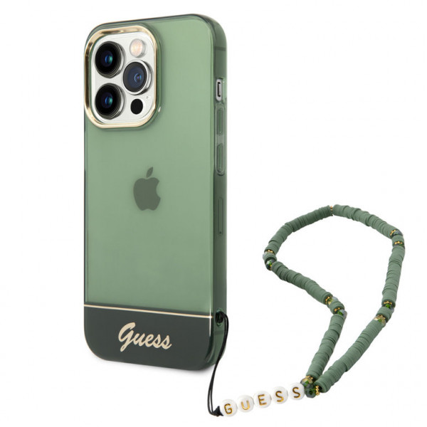 Guess Guess iPhone 14 Pro Max Hardcase Backcover - Translucent - with strap - Green