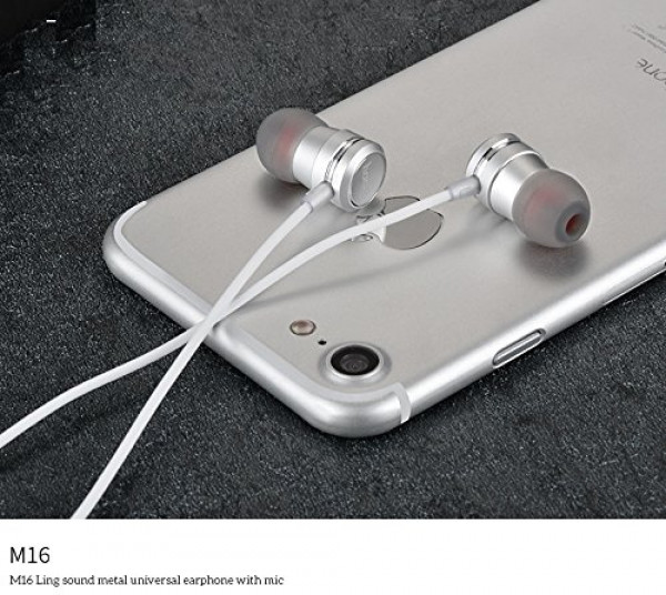 Hoco M16 Ling sound metal universal earphone with mic Silver