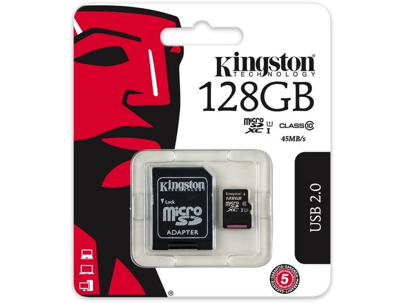 KINGSTON 128GB MICROSDXC GEHEUGENKAART + SD ADAPTER