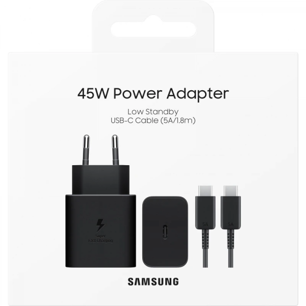 Samsung 45W Power Adapter + USB-C To USB-C Cable - EP-T4511XBEGEU - Black