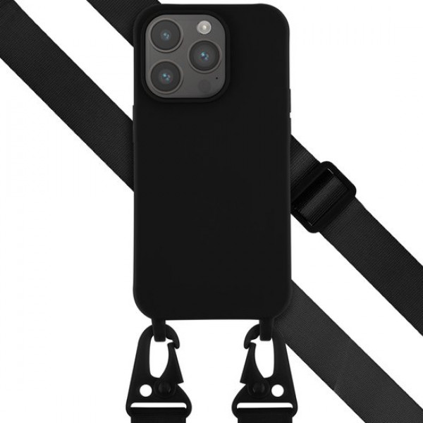 Siliconen hoesje met koord voor de iPhone 14 Pro max  - Zwart