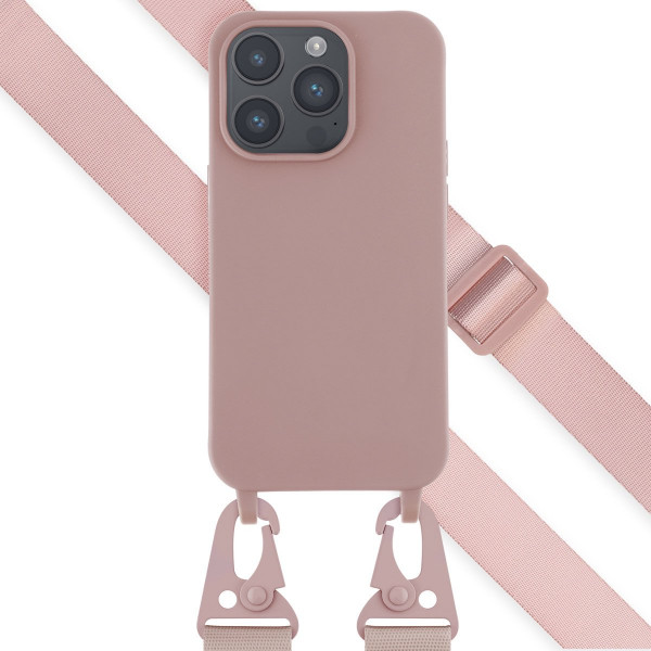 Siliconen hoesje met koord voor de iPhone 14 Pro - zand roze