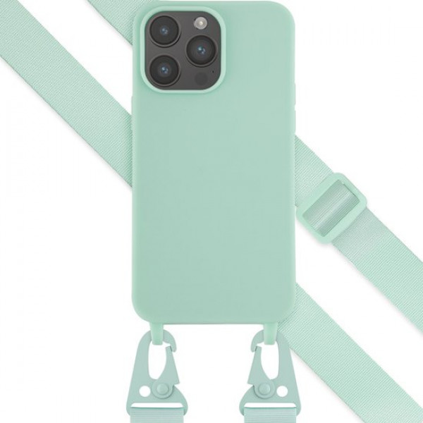 Siliconen hoesje met koord voor de iPhone 15 Pro - Beige