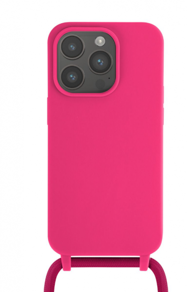 Siliconen hoesje met koord voor de iPhone 15 Pro - Flour roze