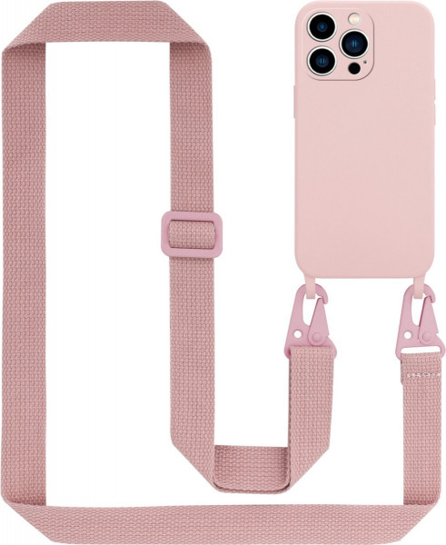 Siliconen hoesje met koord voor de iPhone 15 Pro max  - Zand roze