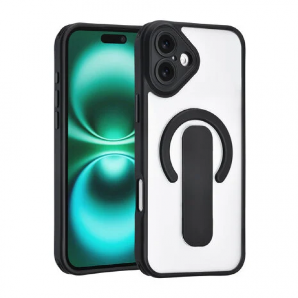 TUNIQ iPhone 16 Plus Backcover hoesje - Built-in Ring Stand - Antishock - Zwart