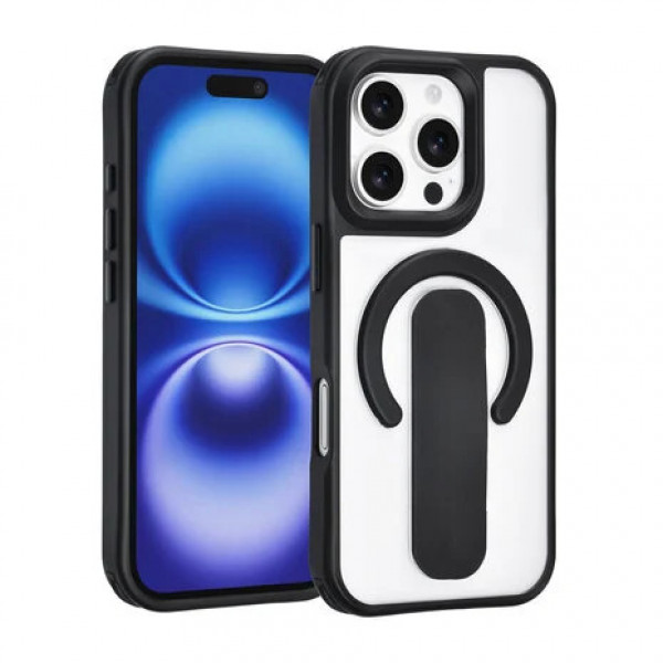 TUNIQ iPhone 16 Pro Back cover case - Built-in Ring Stand - Antishock - Black