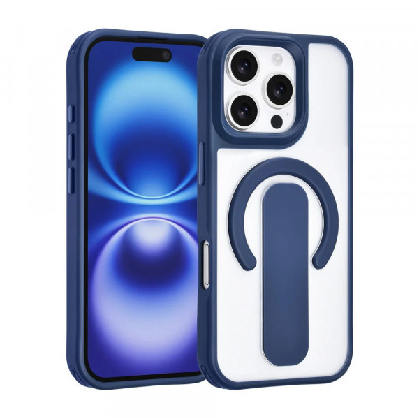 TUNIQ iPhone 16 Pro Back cover case - Built-in Ring Stand - Antishock - Blue