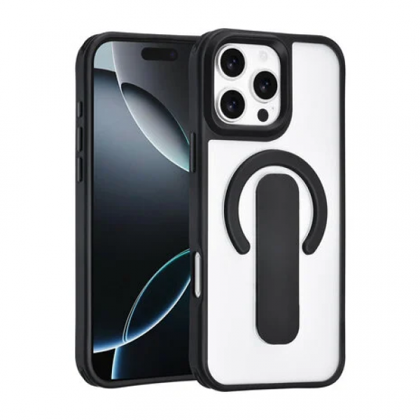 TUNIQ iPhone 16 Pro Max Backcover hoesje - Built-in Ring Stand - Antishock - Zwart